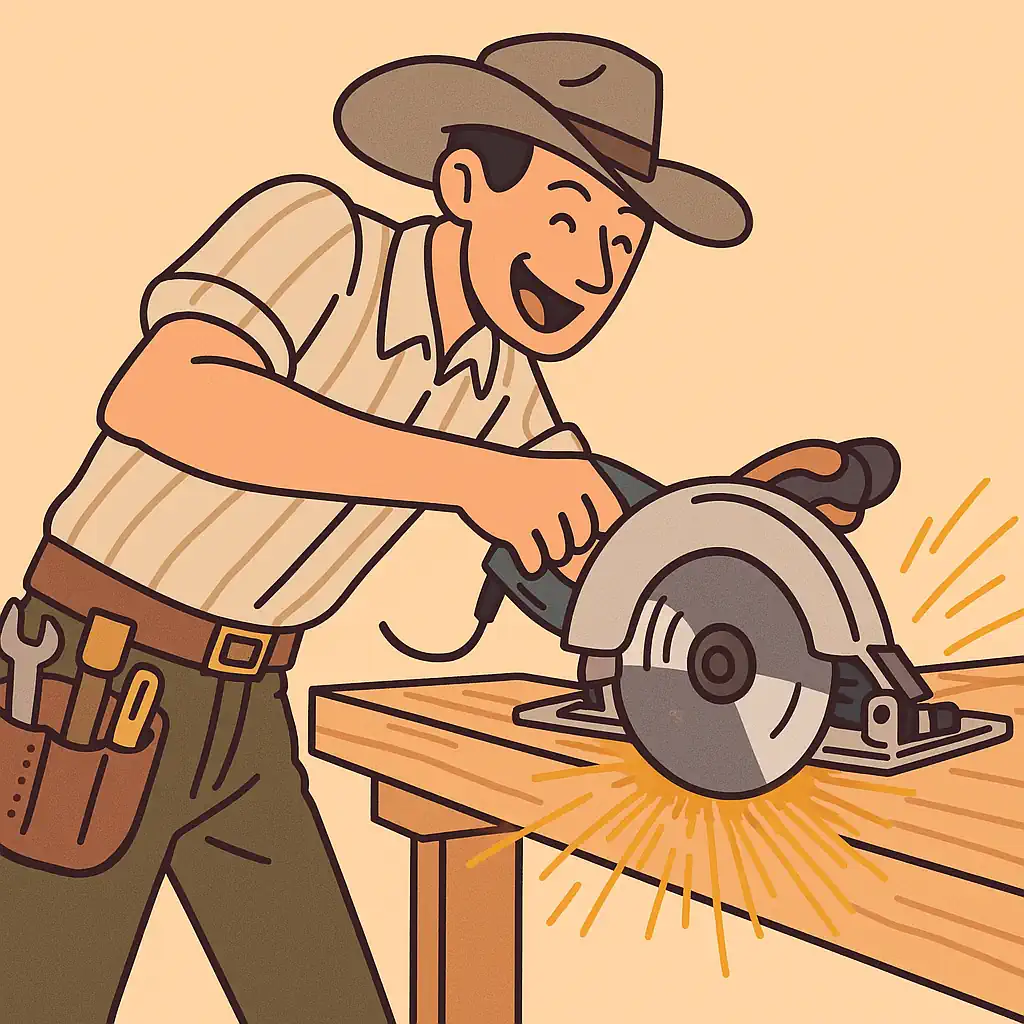 man using circular saw