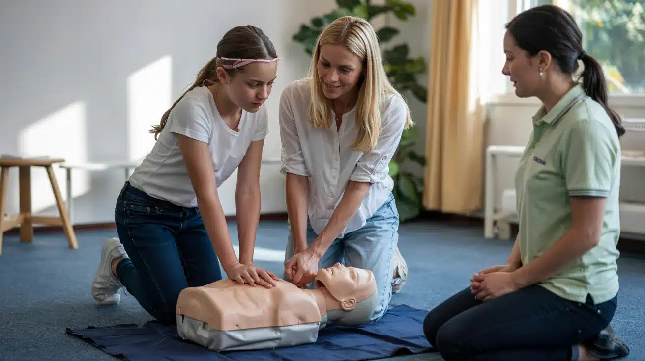 a mum and her teenage daughter at a first aid course