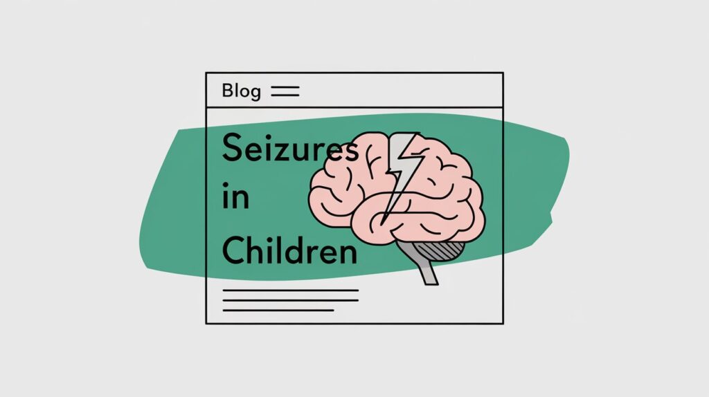 blog post on seizures in children with an image of a brain and a lightning bolt